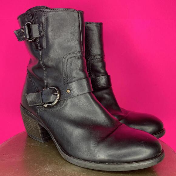 Clarks Shoes - Clarks Mascarpone Cafe Black Leather High Ankle Heeled Moto Boot Sz 9.5